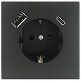 UNITEC SaoPaulo USB Typ A/C Steckdose, hochwertiges Design, langlebig, robust, flexibel einsetzbar, für Innenbereich, anthrazit