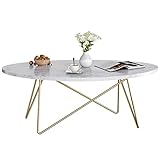 FirFurd Couchtisch Marmor Optik Beistelltisch Gold Sofatisch Oval Kaffeetisch für Wohnzimmer Schlafzimmer 120x60x41 cm