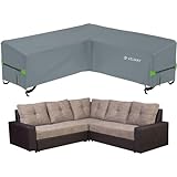 Velway Gartenmöbel Abdeckung V-Form Gartensofabezug, Wasserdicht 420D Oxford, Outdoor Rattansofa Abdeckung winddichten Schutzhülle für L-Form Garten Lounge Sofa, Ecksofa (Grau, 255x255x87cm)