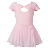 Utensilsto Ballettkleidung Mädchen, Baumwolle Kurzarm Tanzkleid Balletttrikot Tanzkleid Mädchen, Ballett Kleider Kinder mit Chiffon Tütü, Größe 110