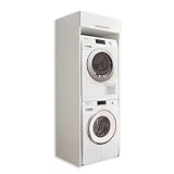 LAUNDREEZY Waschmaschinenschrank für Trockner und Waschmaschine, Weiß - Praktischer Waschmaschinen-Überbauschrank - 67,5 x 200 x 67,5 cm (B/H/T)
