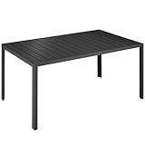 tectake® Gartentisch, outdoor Esstisch, Balkontisch in Holz Optik, Terrassentisch mit Aluminiumrahmen, Gartenmöbel wetterfest, 150 x 90 x 74,5cm, Tisch für Garten, Lounge, Sitzgruppe - schwarz/schwarz