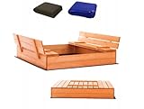 Sandkasten mit Sitzbank 120 x 120 cm, Abdeckung, imprägniertes Holz, Kindersandkasten, Spielplatz