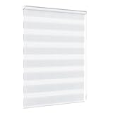 Jalousiescout Doppelrollo Klemmfix ohne Bohren & mit Bohren, Rollo Fensterrollo lichtdurchlässig & verdunkelnd，Sonnenschutzrollo Zebrarollo für Fenster & Türen, 102.5 x 130 cm (BxH) Weiß