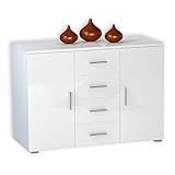 Stella Trading PEDRO Kommode in Hochglanz Weiß - Modernes Sideboard mit viel Stauraum für Ihren Wohnbereich - 120 x 86 x 48 cm (B/H/T)