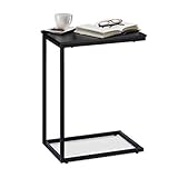 Relaxdays schwarz, Beistelltisch, Metallgestell, robust, Melaminplatte, Dekotisch, u-förmiger Couchtisch 60cm hoch, Black, Standard