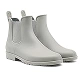 Geweo Gummistiefel Damen Halbhoch Chelsea Herren Wasserdicht Regenstiefel Frauen Atmungsaktiv Stiefel Gummi Kurzschaft Flach Dicke Sohle Arbeitsstiefel Grau Gr. 39