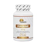 Sowelo - Piperin 25mg, Nahrungsergänzungsmittel, Unterstützt die Aufnahme von Nährstoffen, Piperine Verbessert die Konzentration - 90 Kapseln
