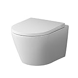 Spülrandloses Wand-WC mit Softclose Toilettensitz - WC-Sitz aus Duroplast mit Absenkautomatik SoftClose-Funktion aus Keramik, Hänge-Toilette Spülrandlos - AM.PM CNA1700SC Flash FlashClean, Weiß