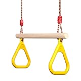 PELLOR Multifunktions -Kinderholz Trapeze Schaukel mit Kunststoff-Ringe (Gelb)