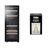 Haier HWS79GDG Weinkühlschrank + Premium Thermo-Weinkühler / 79 Flaschen/Höhe 127 cm/hOn-App / 2 Zonen/UV-undurchlässige Glasscheib/Anti-Vibrationskompressor/LED- Beleuchtung/Schwarz