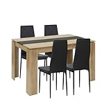 FURNITABLE Esstisch mit 4 Stühlen Esszimmergruppe, 4er Set Esszimmerstühle und Rechteckig Holztisch Essgruppe für Wohnzimmer Küche Büro (120 * 70cm Tisch+4 Schwarz Stühle)