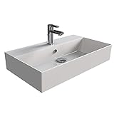 Aqua Bagno | Eckiges Design Waschbecken, hochwertige weiße Keramik, genormte Anschlüsse, Badezimmer | 70 x 42 cm