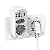 TESSAN Doppelstecker für USB Steckdose, Mehrfachsteckdose mit 4 USB Netzstecker, Steckdosenadapter 2Fach Stecker mit USB, Mehrfachstecker für Steckdose und USB C Adapter, Netzteil USB C Steckdosen