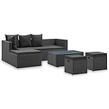 Willood 4-TLG. Garten-Lounge-Set Schwarz mit Auflagen Poly Rattan Lounge Sofa Sitzgruppe Garten Garnitur Gartensofa Gartenset Ecksofa Fußhocker