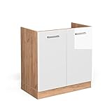 Vicco Spülenunterschrank R-Line, Weiß Hochglanz/Goldkraft Eiche, 80 cm ohne Arbeitsplatte