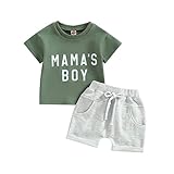 Himllauen Baby Jungen Sommer Outfit T-Shirt + Shorts Zweiteiler Set Neugeborene 0-3 Jahre Kinder Kleidung (Mama's Boy 2 Grün, 0-6 Months)