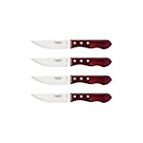 Tramontina JUMBO Steakmesser-Set, rostfreiem Edelstahl, spülmaschinenfest, Griffe aus Echtholz, FSC, (4-teilig, Rot), 25.5