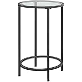 Yaheetech Beistelltisch Couchtisch aus Glas und Metall Runder Wohnzimmertisch Ø 40,5cm Sofatisch Kafeettisch für Schlafzimmer/Wohnzimmer 40,5 x 40,5 x 61 cm, Schwarz