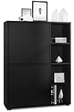 Vladon Highboard Schrank Anrichte Cuba mit 8 Fächern, Made in Germany, Korpus in Schwarz matt/Fronten in Schwarz matt