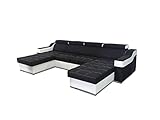 Ecksofa mit Schlaffunktion Geri U 310 cm x 183 cm - Wohnlandschaft U-Form - XXL Sofa mit 2 Bettkasten - Schlafsofa Groß - Schwarz/Weiß - Gewebe mit Kunstleder - Modern 19