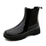 Jesindr Gummistiefel Stiefeletten Damen, Original Grundlegend Wasserdicht Anti-Rutsch Regenstiefel Reitstiefel, Schwarz, 38 EU