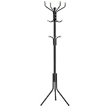 SONGMICS Garderobenständer aus Metall, stabiler Kleiderständer, Garderobe, für Kleidung, Taschen und Hüte, Höhe 182 cm, mit 12 Haken, schwarz RCR19B