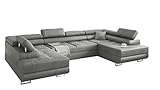 Ecksofa MIAMI U eckcouch mit schlaffunktion und bettkasten, U Form Couch, Eckcouch mit schlaffunktion, Ecksofa mit Bettkasten, wohnlandschaft xxl, 338 x 203 cm (Hochwertiger Stoff) (Grau)