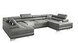 Ecksofa MIAMI U eckcouch mit schlaffunktion und bettkasten, U Form Couch, Eckcouch mit schlaffunktion, Ecksofa mit Bettkasten, wohnlandschaft xxl, 338 x 203 cm (Hochwertiger Stoff) (Grau)