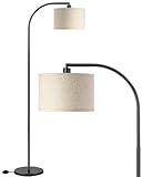 EDISHINE Stehlampe Wohnzimmer, 161cm Bogenlampe mit Verstellem Beigen Leinen-Lampenschirm & Fußschalter, E27 Fassung, Leselampe Schlafzimmer, Stehleuchte Modern für Kinderzimmer, Schwarz