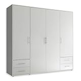 Stella Trading Kleiderschrank in Weiß - Vielseitiger Drehtürenschrank 4-türig mit viel Stauraum für Ihr Schlafzimmer - 206 x 195 x 60 cm (B/H/T)