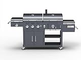 ACTIVA 4 in 1 Combo Grill - Holzkohle Grillwagen - 3 Brenner Gasgrill - Smoker - 800°C Steak Grill - Grill Station mit Unterschrank Holzkohle Gas Grill Kleiner Smoker 800 Grad Steakgrill