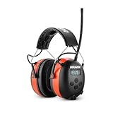 HOCAZOR HP033 Gehörschutz mit Bluetooth 5.3, Gehörschutz mit Radio FM/AM Ohrenschützer Eingebautem Mikrofon und Lärmreduzierung SNR31dB/NRR25dB Orange Lärmschutz Kopfhörer Bluetooth
