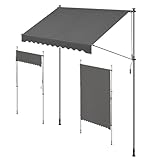 SONGMICS Klemmmarkise, Balkonmarkise, höhenverstellbar, mit Handkurbel, Sonnenschutz, für Balkon, Terrasse, Garten, 250 x 120 cm, anthrazit GSA252G02