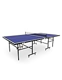 MUWO Premium Indoor Tischtennisplatte mit klappbarer MDF-Platte, Robustes, rollbares Stahlgestell mit doppelter Kippsicherung. Maße: 274 x 152,5 x 76 cm (Blau)