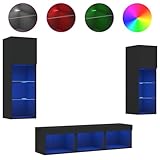 vidaXL Wohnwand 5-TLG., Schrankwand mit viel Stauraum, Anbauwand mit LED-Beleuchtung, Wandmontage Fernsehschrank Wohnzimmer Set, Schwarz Holzwerkstoff