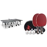 JOOLA Tischtennisplatte Outdoor J500A & Tischtennis Set Duo PRO 2 Tischtennisschläger + 3 Tischtennisbälle + Tischtennishülle, rot/schwarz, 6-teilig