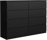 Tesconcept Kommode mit 8 Schubladen 140cm Schwarz Matt, Sideboard Schrank, Mehrzweckschrank Regal Wohnzimmer Schlafzimmer Möbel | 140x100x33cm | Spanplatte Plattenstärke 16mm4