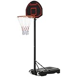 HOMCOM Basketballständer 195-250 cm höhenverstellbar Basketball-Backboard mit Ständer Basketballkorb Ständer mit Rädern für 8-14 Jahre geeignet Kunststoff Stahl Schwarz