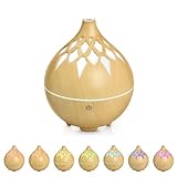 Klein Aroma Diffuser für ätherische Öle, 150ml Ultraschall Aromatherapie Diffusor mit automatischer Abschaltfunktion, Holzmaserung Diffusor für Zuhause Büro Oder Yoga (Gelb)