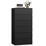 FOREHILL 119cm hoch Kommode schwarz mit 6 Schubladen, Sideboard Schubladenschrank für Schlafzimmer Flur Wohnzimmer 60x40x119cm