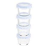 Amazon Basics ABL001 Glasaufbewahrungsbehälter, 4 Stück, 120 ml, transparent mit blauen Deckeln