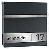AlbersDesign - Personalisierter Design-Briefkasten individuell mit Ihrem Namen/in anthrazit (RAL7016) / mit Edelstahl-Schild