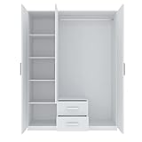 Oggi Saravena Dreitüriger Kleiderschrank Spiegel 2 Schubladen 6 Einlegeböden Breite 150 cm Höhe 200 cm Modernes Design aus Schichtstoffplatte für Wohnzimmer Schlafzimmer Arbeitszimmer Weiß