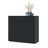 Vladon Sideboard Ben, Made in Germany, Kommode mit 2 Türen und 2 Schubladen, Schwarz matt/Schwarz matt (79 x 74 x 36 cm)