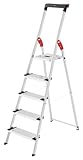 siwitec by Hailo Alu-Sicherheits-Stehleiter 5 Stufen | Leiter mit XXL-Stufen & Ablagen | L75 Klappleiter bis 150 kg belastbar