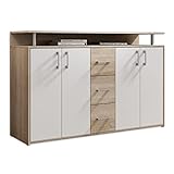 DRIFT Sideboard mit Ablage in Eiche Sonoma Optik, Weiß - Moderne Kommode mit Schubladen und viel Stauraum für Ihren Wohnbereich - 139 x 90 x 34 cm (B/H/T)