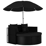 vidaXL Sonneninsel mit Sonnenschirm Sonnenliege Gartenbank Sessel Gartensessel Gartensofa Gartenliege Gartenstuhl Poly Rattan Schwarz