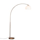 Qazqa - Moderne Bogenlampe Kupfer mit weißem Schirm - Arc Basic I Wohnzimmer - Stahl Rund I Länglich - LED geeignet E27
