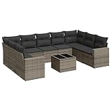 QJBSAVVA Eckbank Balkon Gartenlounge Outdoor Gartenlounge Set Garden Furniture Sets - 10-TLG. Garten-Sofagarnitur mit Kissen Grau Poly Rattan für Party Terrasse Garten Balkon